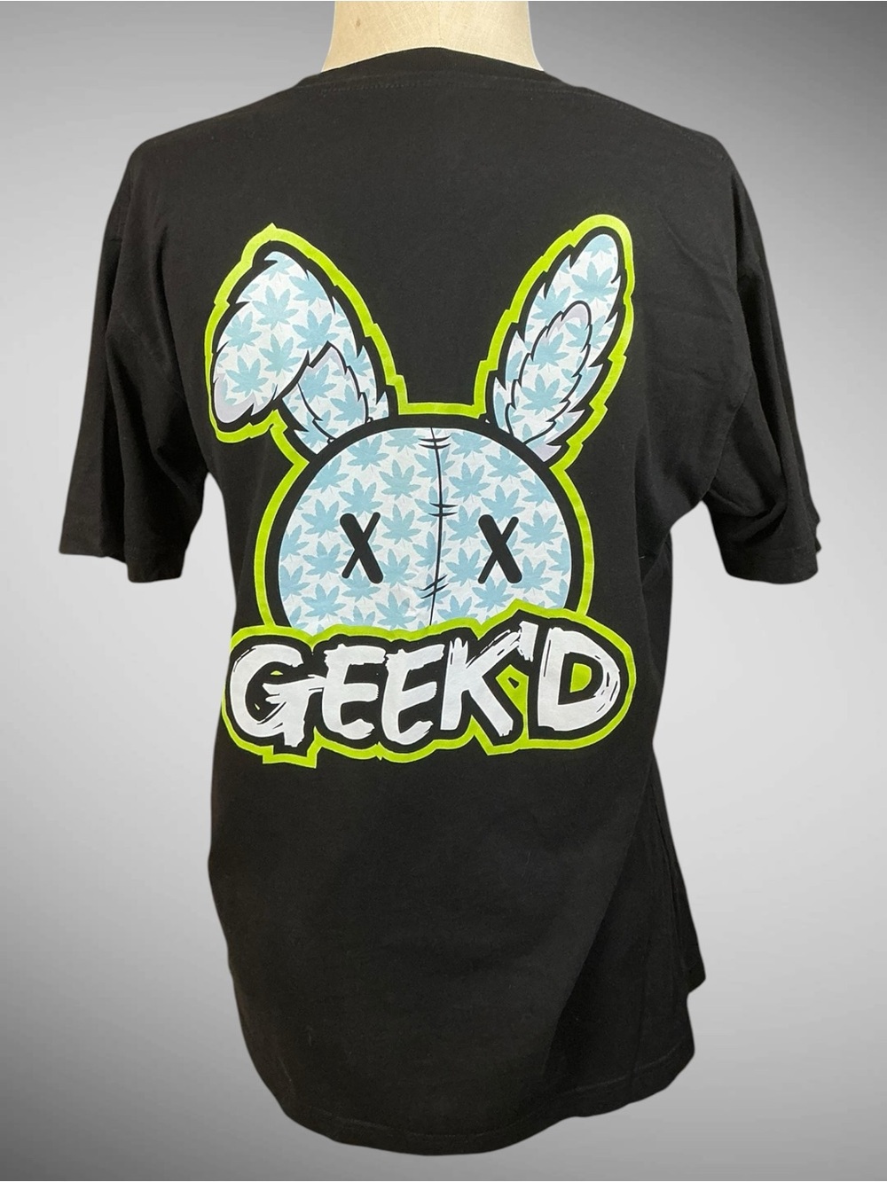 Geek’d Graphic Bunny T Shirt Mens Medium Black Streetwear Cartoon Tee 420